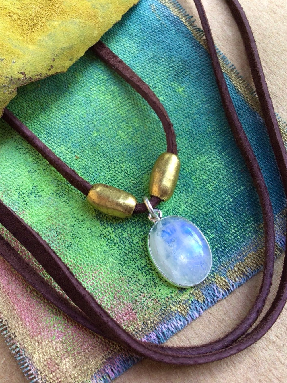 Natural Moonstone leather suede cord Sundance Charm Necklace